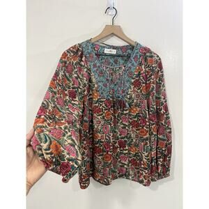 Boho Cottage Indie Peasant Oversized Floral Top M Lagom Y2K Maximalist Prairie